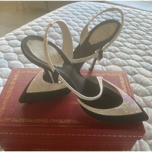 Rene Caovilla Black and Silver Embellished Heels